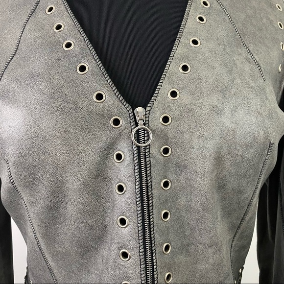 * Estrella G Made in Spain Edgy Leather Jacket Size 42  Grommets - Picture 3 of 16